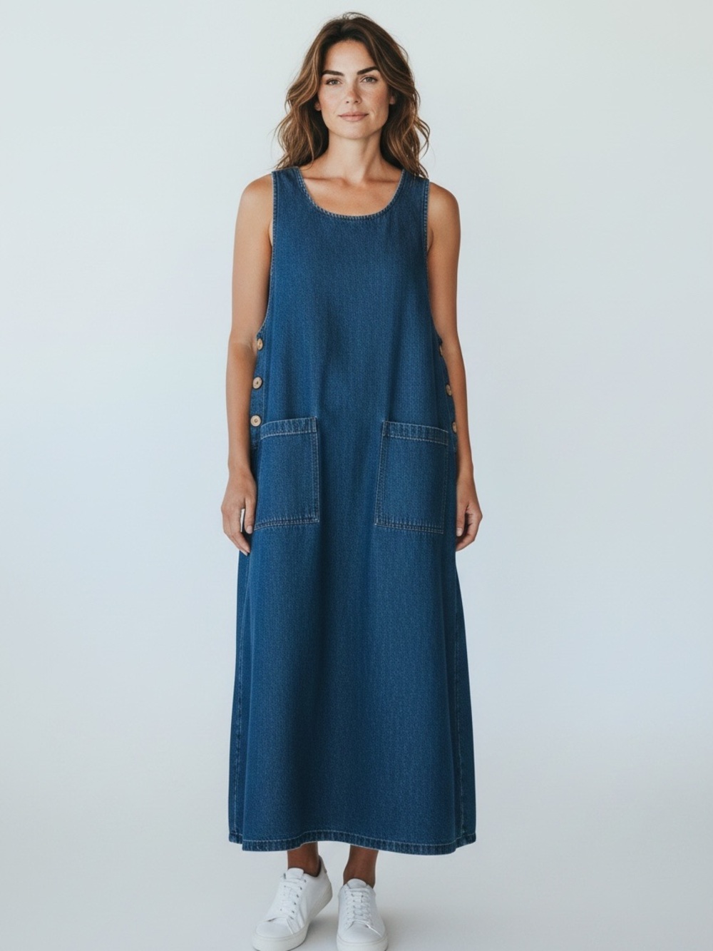 Vintage Amy K Su Women’s Dark Blue Midi Denim Dress. Size 1X